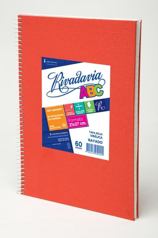 CUADERNO RIVADAVIA ABC 21×,27 60 HOJAS ROJO RAYADO