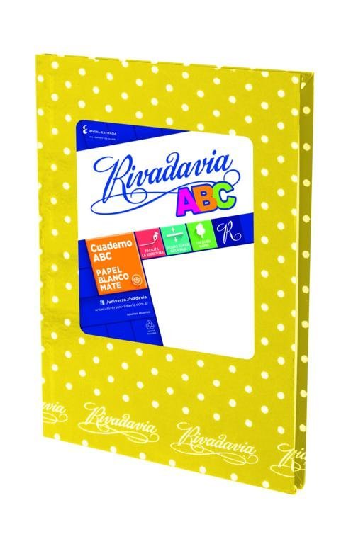 CUADERNO RIVADAVIA ABC 50 HOJAS 19×,23.5 LUNARES AMARILLO