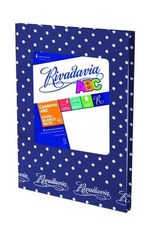 CUADERNO RIVADAVIA ABC 50 HOJAS 19×,23.5 LUNARES AZUL