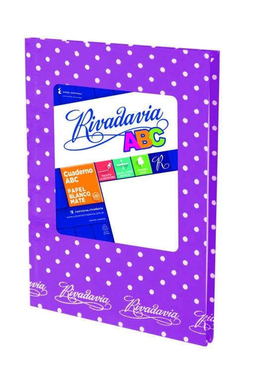CUADERNO RIVADAVIA ABC 50 HOJAS 19×,23.5 LUNARES LILA