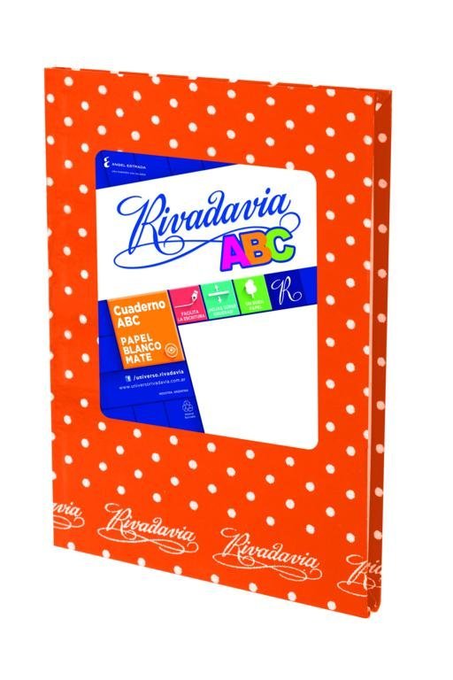 CUADERNO RIVADAVIA ABC 50 HOJAS 19×,23.5 LUNARES NARANJA