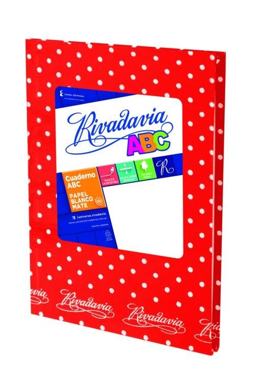 CUADERNO RIVADAVIA ABC 50 HOJAS 19×,23.5 LUNARES ROJO