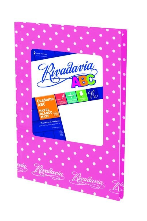 CUADERNO RIVADAVIA ABC 50 HOJAS 19×,23.5 LUNARES ROSA