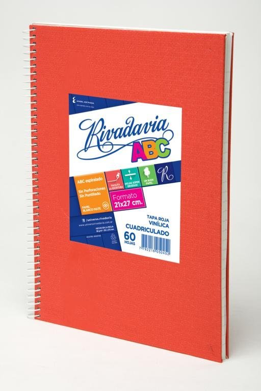 CUADERNO RIVADAVIA ABC 21×,27 60 HOJAS ROJO CUADRO