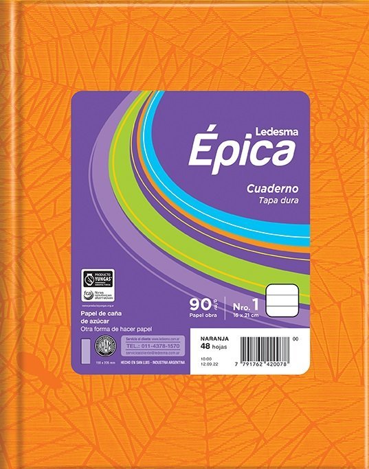 CUADERNO EPICA N1 TAPA DURA 90 GRS 48 HOJAS NARANJA