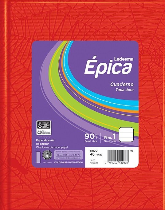 CUADERNO EPICA N1 TAPA DURA 90 GRS 48 HOJAS ROJO