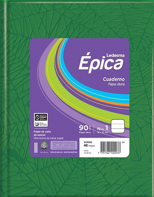 CUADERNO EPICA N1 TAPA DURA 90 GRS 48 HOJAS VERDE