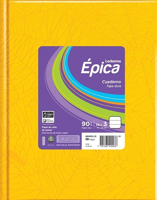 CUADERNO EPICA Nº3 TAPA DURA 90 GRS 48 HOJAS AMARILLO