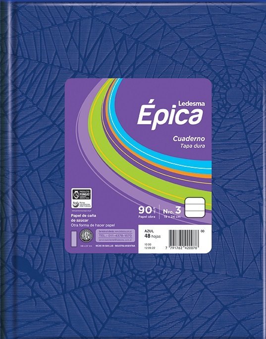 CUADERNO EPICA Nº3 TAPA DURA 90 GRS 48 HOJAS AZUL RAYA