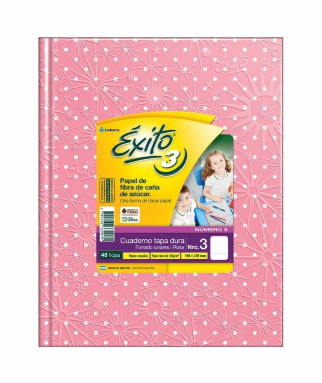 CUADERNO EXITO E3 TAPA DURA 48 HOJAS LUNARES ROSA RAYADO