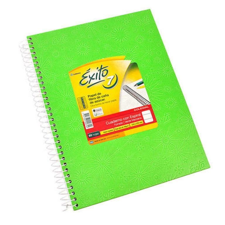 CUADERNO EXITO E7 ESPIRAL 60 HOJAS VERDE MANZANA RAYA