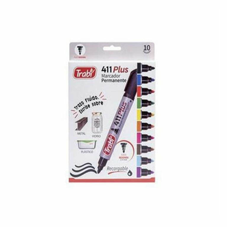 MARCADOR TRABI 411 PERMANENTE x 10 COLORES