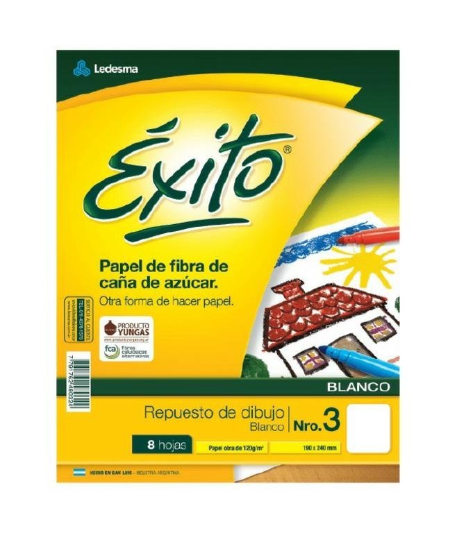 REPUESTO EXITO Nº 3 DIBUJO BLANCO x 8 HOJAS