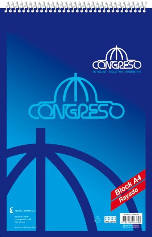 BLOCK CONGRESO ESPIRAL A4 80 HOJAS RAYADO