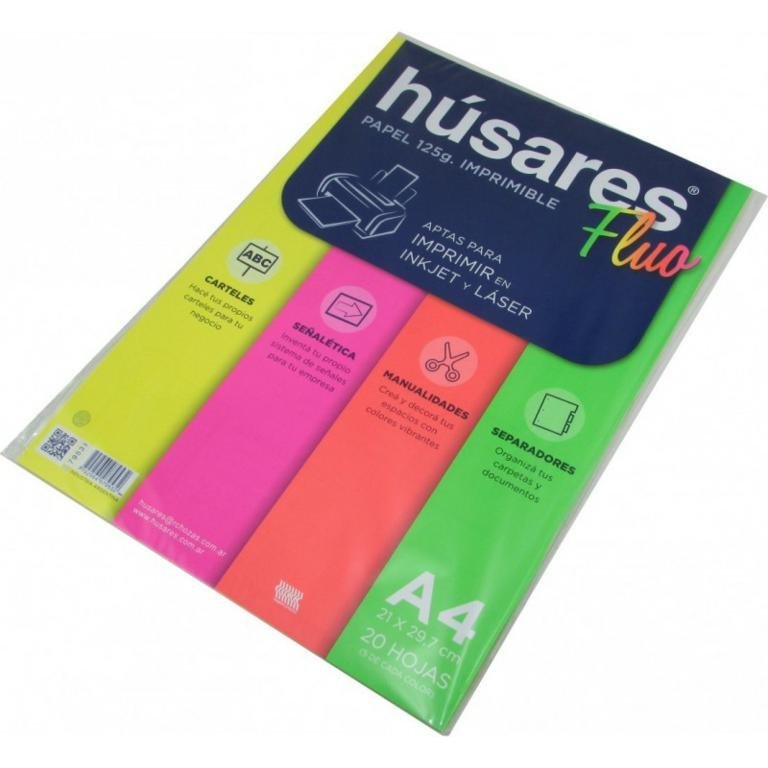 PAPEL HUSARES A4 125 G FLUO X 20 HOJAS 7953