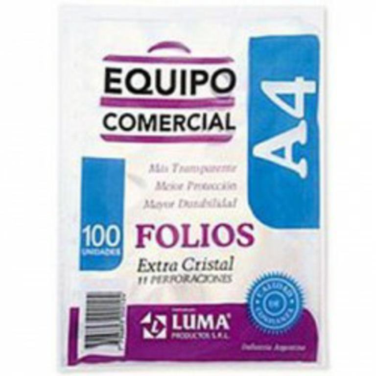 FOLIO A4       x  100 U PP EQUIPO COMERCIAL LUMA