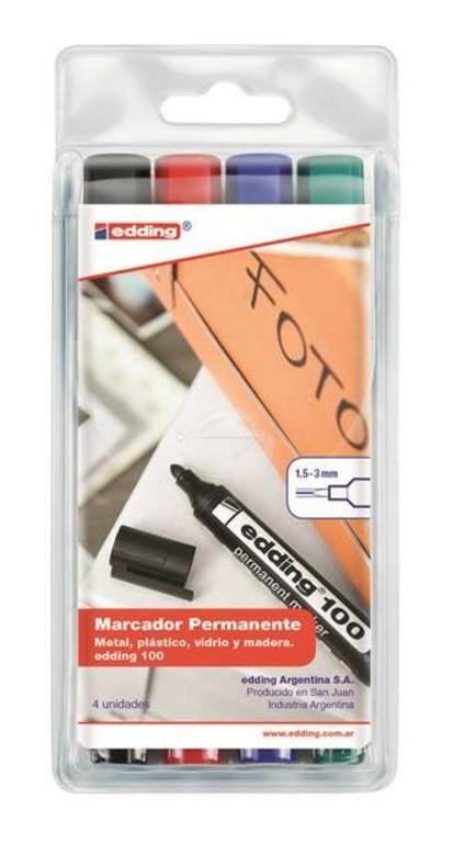MARCADOR EDDING  100 PERMANENTE x 4 COLORES