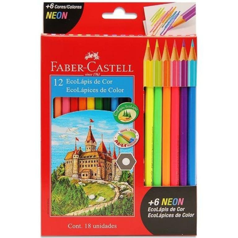 LAPIZ FABER CASTELL ECOLAPIZ x 12 COL + 6 NEON