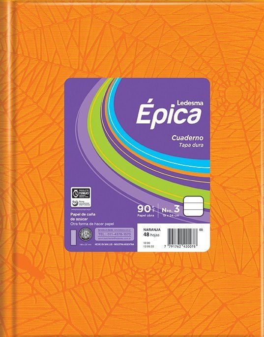 CUADERNO EPICA Nº3 TAPA DURA 90 GRS 48 HOJAS NARANJA