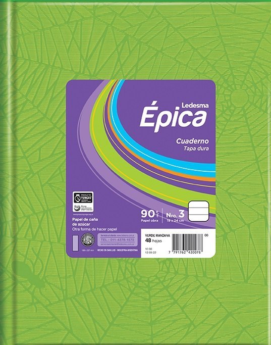 CUADERNO EPICA Nº3 TAPA DURA 90 GRS 48 HOJAS VERDE MANZANA