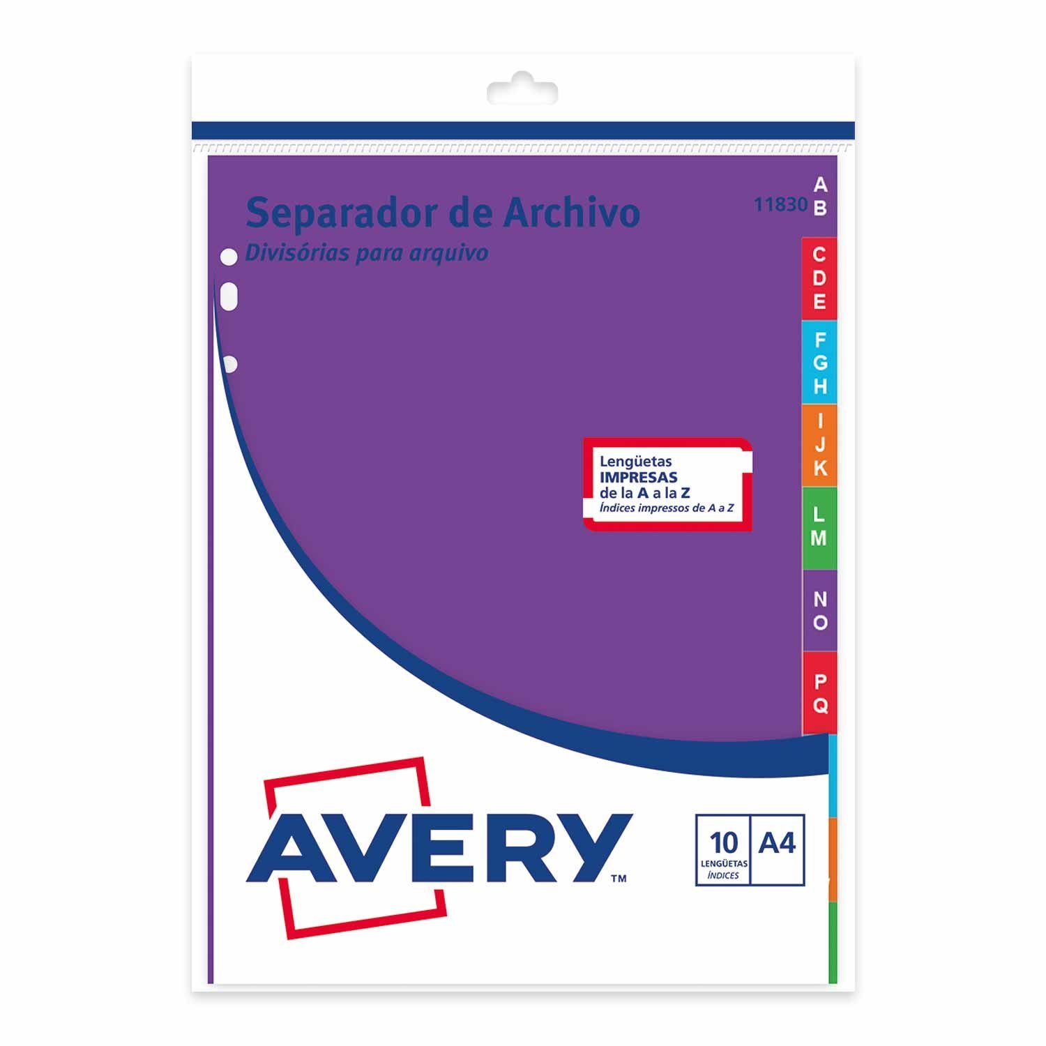 SEPARADOR AVERY A4 CARTULINA INDICE A a LA Z    011830