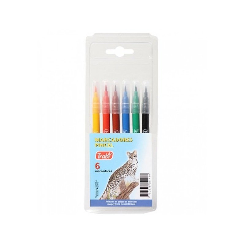 MARCADOR TRABI PINCEL x 6 COLORES