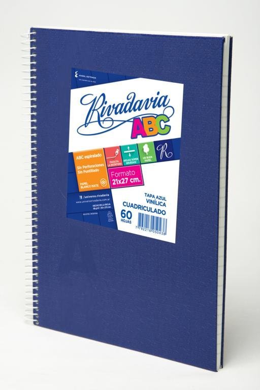 CUADERNO RIVADAVIA ABC 21×,27 60 HOJAS AZUL CUADRO
