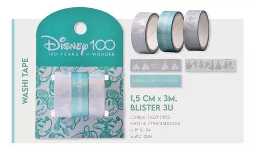 MOOVING AT WORK DISNEY 100 WASHI TAPE 1.5 CM x 3 M x 3 UN.      1182110102