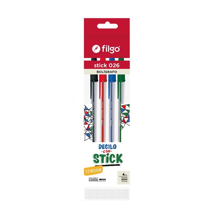 BOLIGRAFO FILGO STICK 1.0 FLOW x 4 COLORES