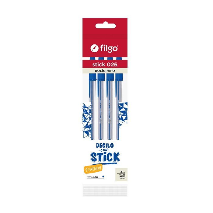 BOLIGRAFO FILGO STICK 1.0 FLOW AZUL x 4 UNIDADES