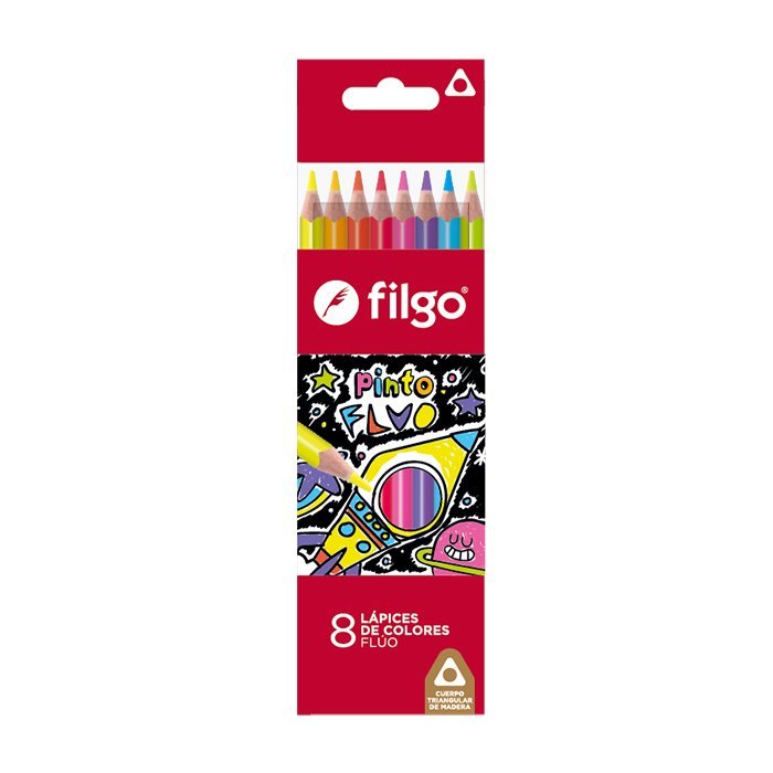 LAPIZ FILGO PINTO DE MADERA FLUO x 8 COLORES