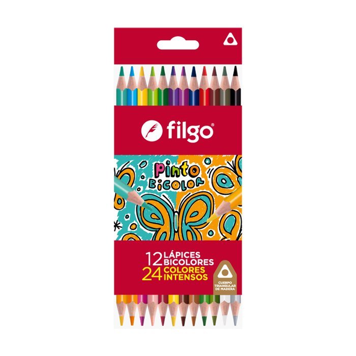 LAPIZ FILGO PINTO DE MADERA BICOLOR x 12 COLORES
