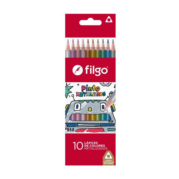 LAPIZ FILGO PINTO DE MADERA METAL x 10 COLORES