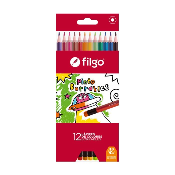 LAPIZ FILGO PINTO DE RESINA BORRABLE x 12 COLORES