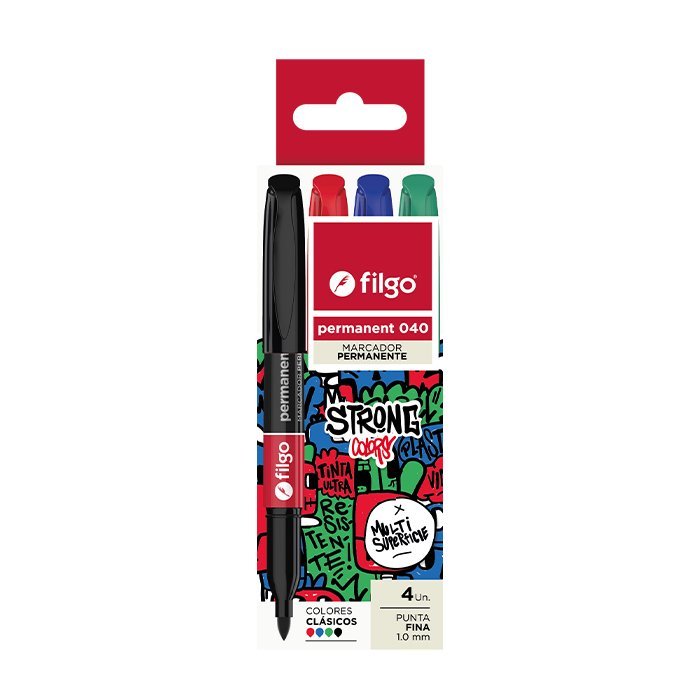 MARCADOR FILGO PERMANENTE 040 FINO x 4 COLORES