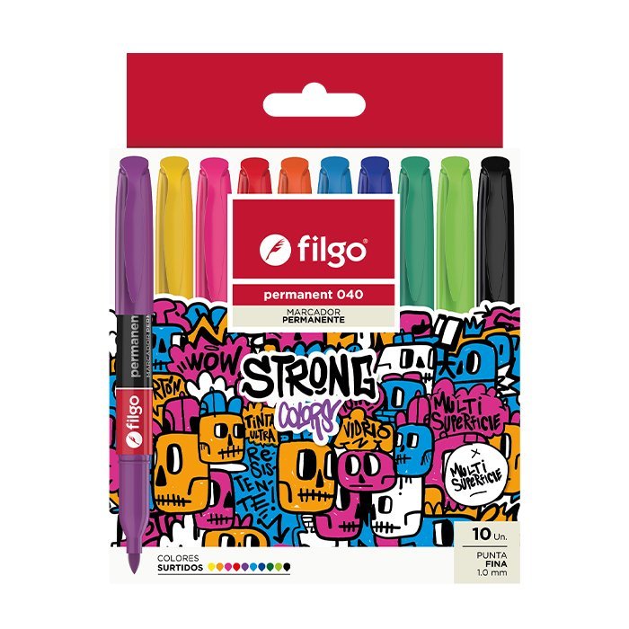 MARCADOR FILGO PERMANENTE 040 FINO x 10 COLORES