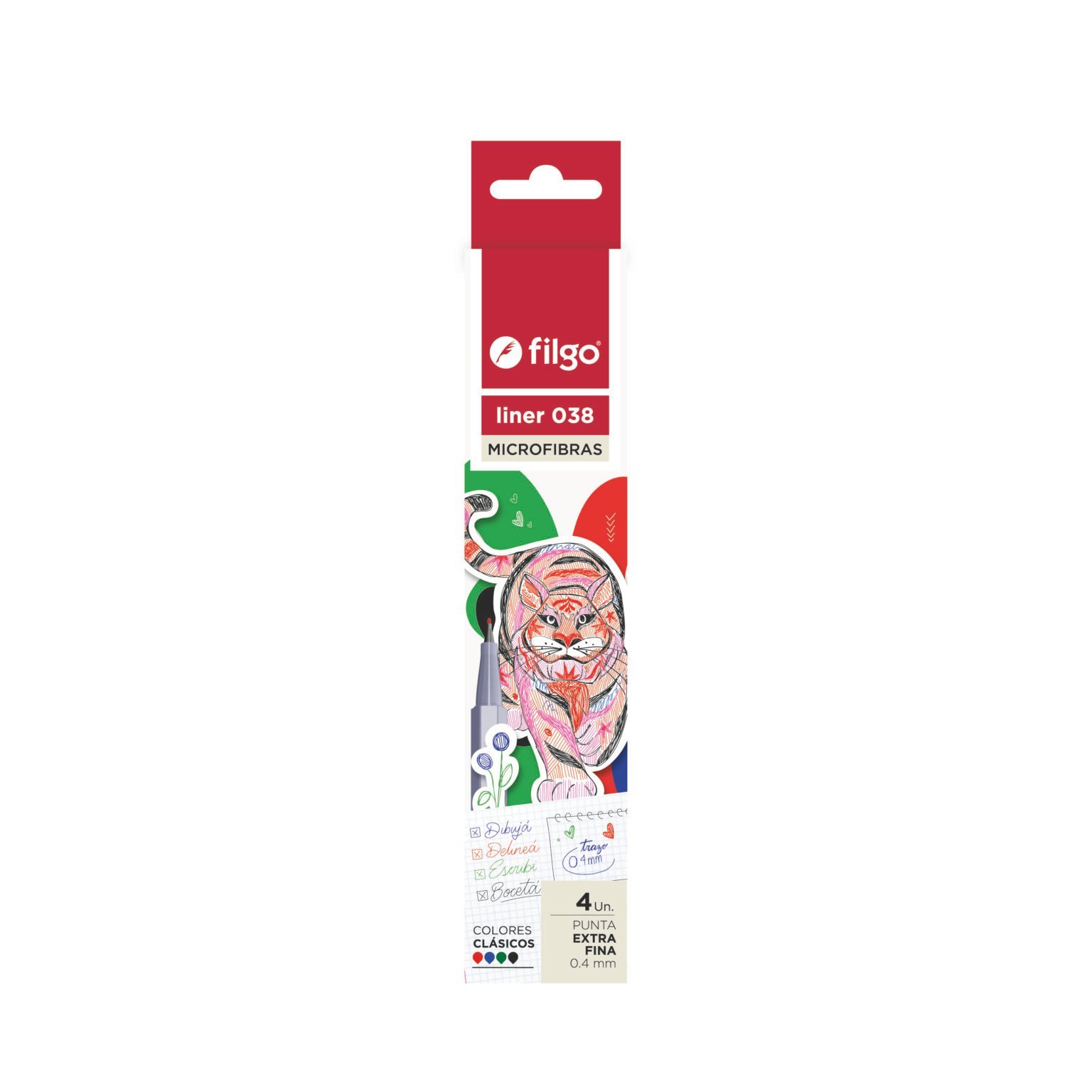 MARCADOR FILGO LINER 038 0.4 MM CLASICO x 4 COLORES
