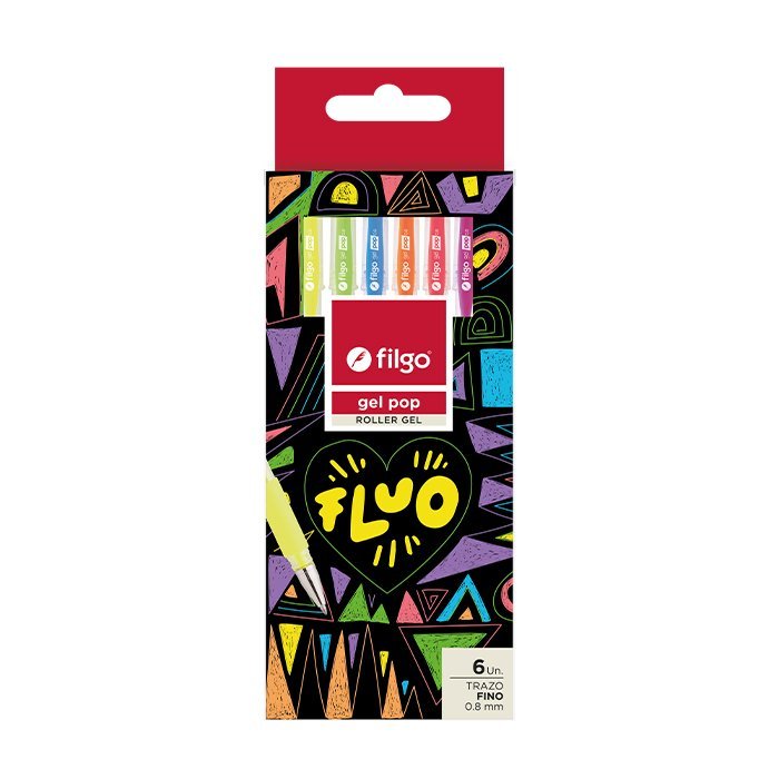 BOLIGRAFO FILGO GEL POP FLUO x 6 COLORES