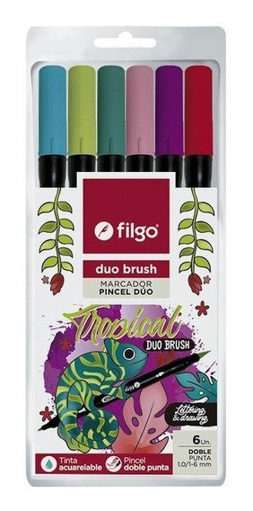 MARCADOR FILGO DUO BRUSH DOBLE PUNTA TROPICAL x 6 COLORES