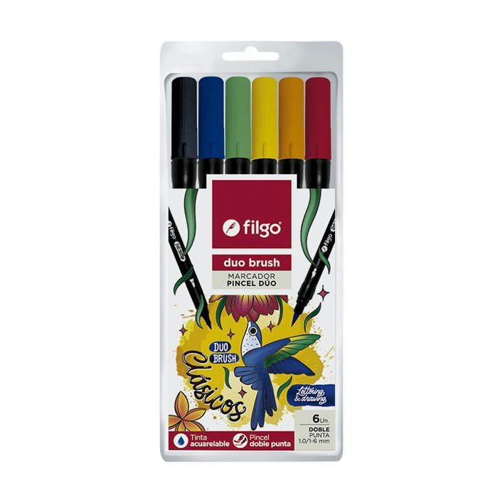 MARCADOR FILGO DUO BRUSH DOBLE PUNTA CLASICO x 6 COLORES