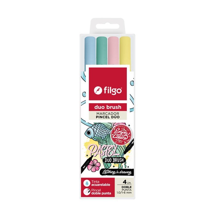 MARCADOR FILGO DUO BRUSH DOBLE PUNTA PASTEL x 4 COLORES