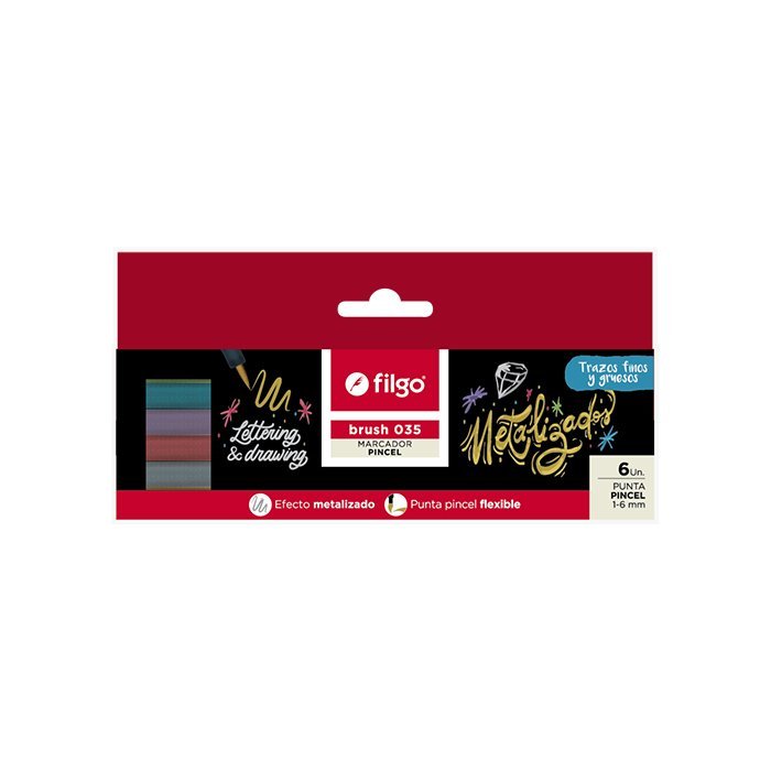 MARCADOR FILGO BRUSH 035 METALIZADO x 6 COLORES
