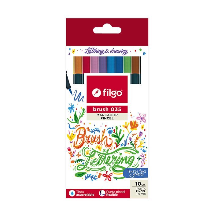 MARCADOR FILGO BRUSH 035 SURTIDO x 10 COLORES