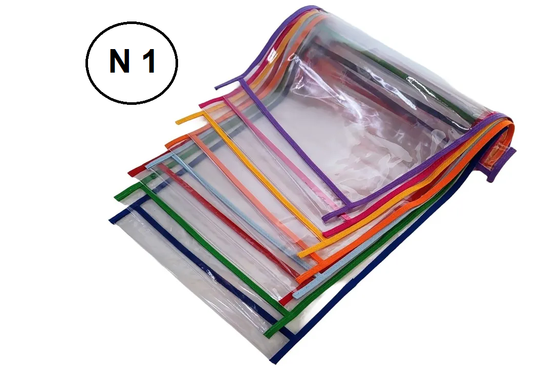 FUNDA CUADERNO N 1 PLASTICA  BORDE COLOR x 1