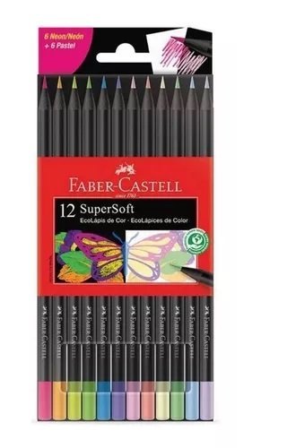 LAPIZ FABER CASTELL ECOLAPIZ SUPERSOFT x 12 (6 NEON 6 PASTEL)