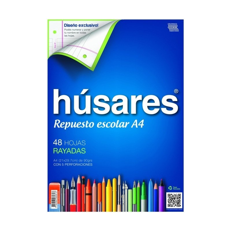 REPUESTO HUSARES ESCOLAR  A4 90 G x 48 HOJAS RAYA      6081