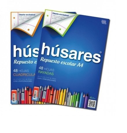 REPUESTO HUSARES ESCOLAR  A4 90 G x 48 HOJAS CUADRO    6082