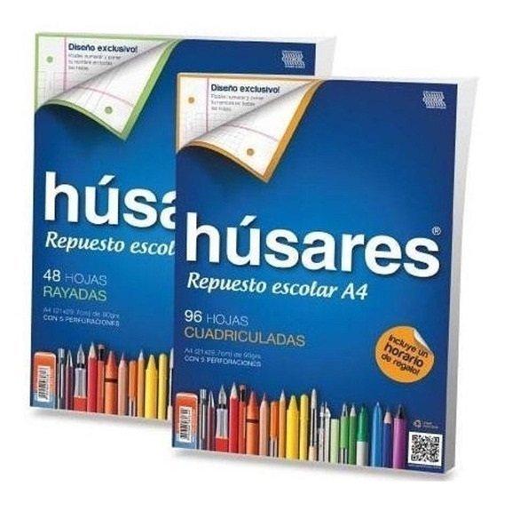 REPUESTO HUSARES ESCOLAR  A4 90 G x 96 HOJAS CUADRO    6084