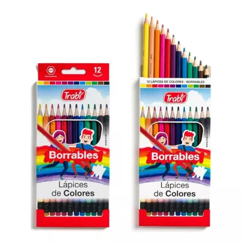 LAPIZ TRABI RESINA LARGOS BORRABLES x 12 COLORES