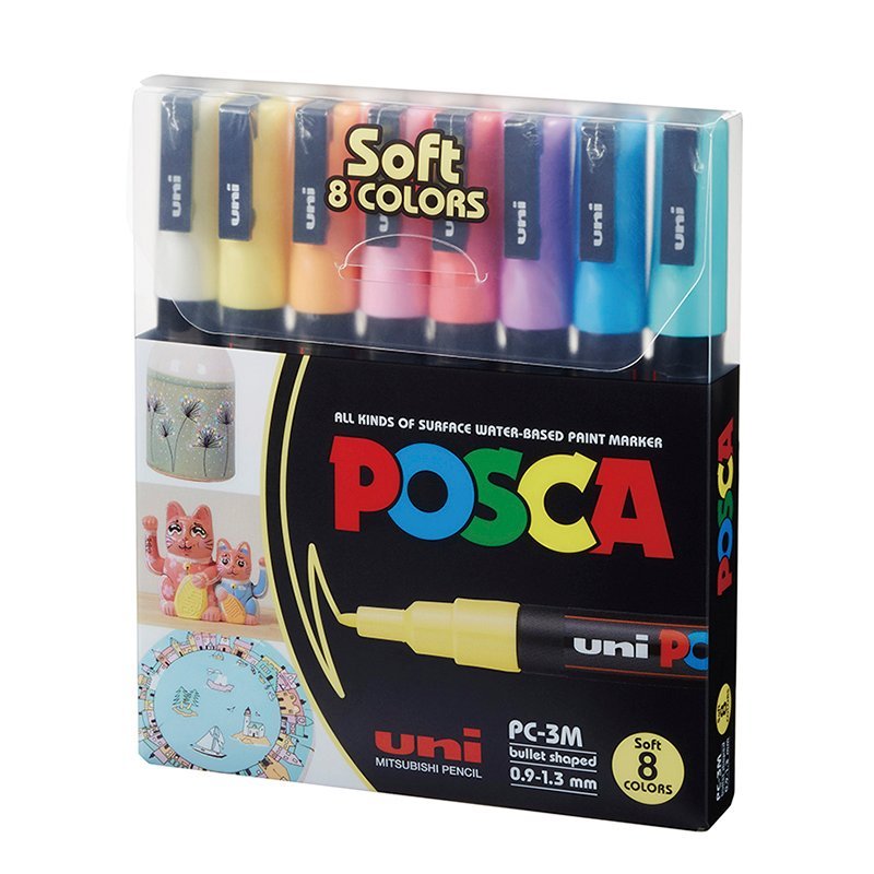 MARCADOR UNI POSCA PC-3M PUNTA MEDIA x 8 COLORES PASTEL